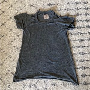 Chaser Olive Green Shoulder Cutout Burnout tee